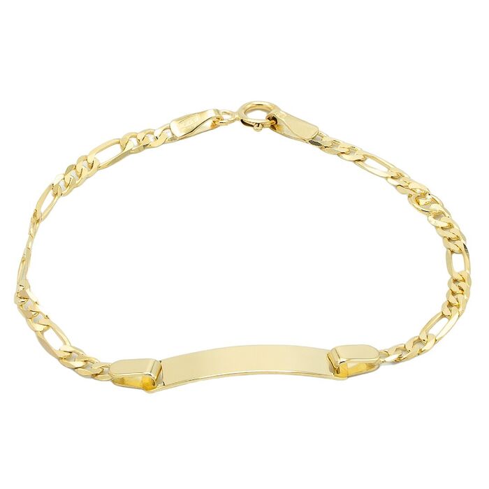 Pulseira dourada Zerus com uma malha estilo 3+1 e uma pequena chapa.