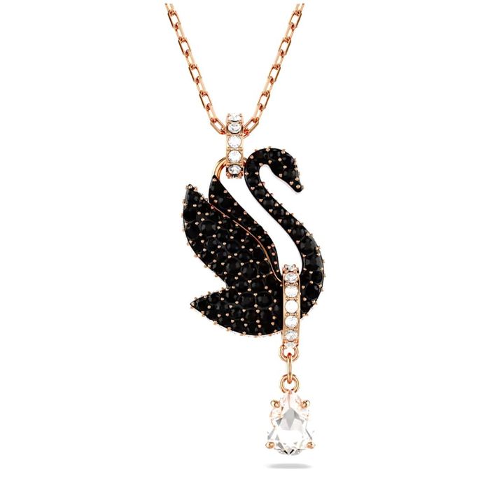 Colar Feminino com pendente com o cisne da marca com cristais Swarovski pretos.
