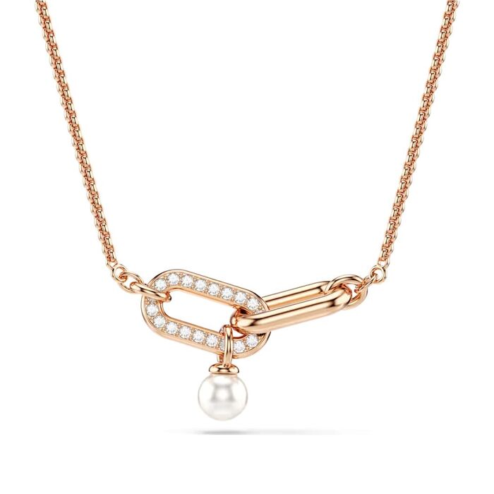 Colar Swarovski de cor rose gold com cristais swarovski e pérola.