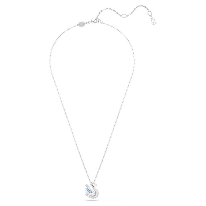 Colar Swarovski feminino com o pendente do cisne da marca com cristais swarovski azuis e brancos.