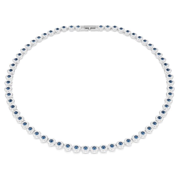 Colar Swarovski feminino com cristais swarovski redondos azuis e brancos.