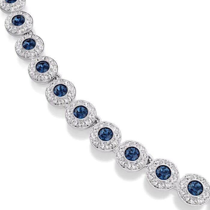 Colar Swarovski feminino com cristais swarovski redondos azuis e brancos.