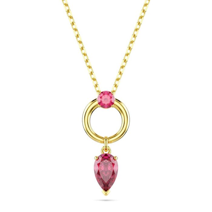 Colar feminino Swarovski dourado com pendente cristal vermelho.