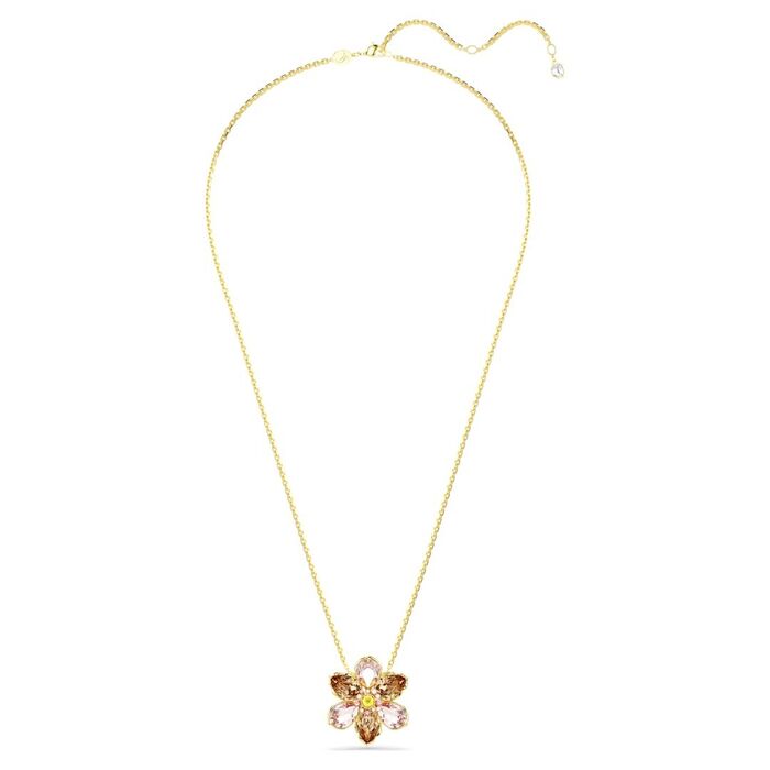 Colar Swarovski com pendente de uma grande flor com cristais de várias cores.