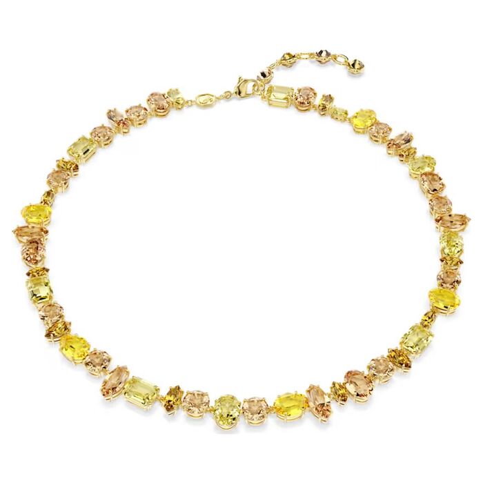 Colar Swarovski com cristais swarovski de vários tamanhos e vários tons de amarelo.