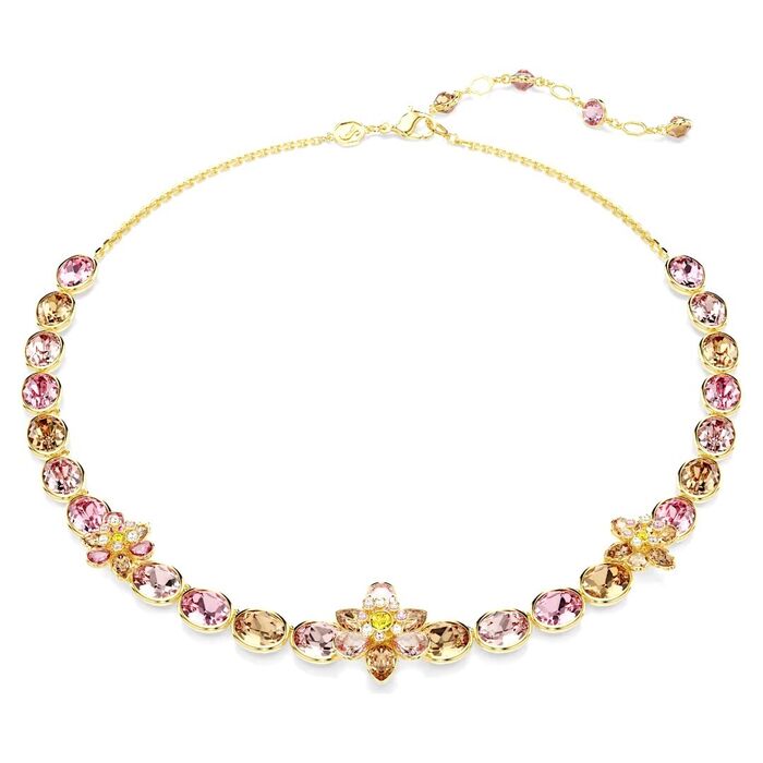 Colar SWarovski de cor dourada com cristais swarovski com formato flores.