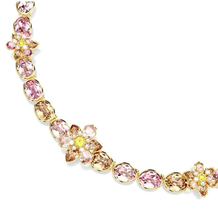 Colar SWarovski de cor dourada com cristais swarovski com formato flores.