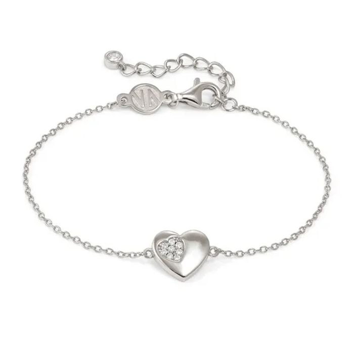 Pulseira Nomination prateada de malha fina e com um coração com um recorte com zircónias brancas.