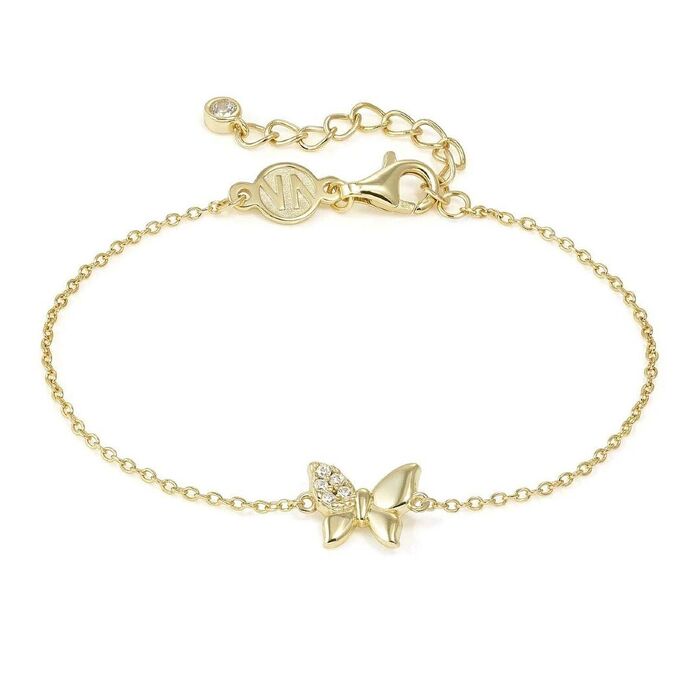 Pulseira dourada Nomination de malha fina e com uma borboleta com zircónias brancas numa asa.