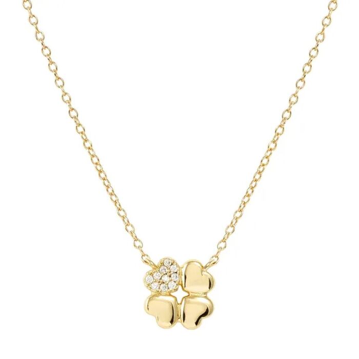 Colar dourado Nomination com um pendente em forma de um trevo de quatro folhas, uma com zircónias.