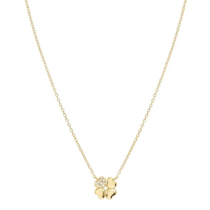 Colar dourado Nomination de malha fina e com um pendente em forma de um trevo de quatro folhas.