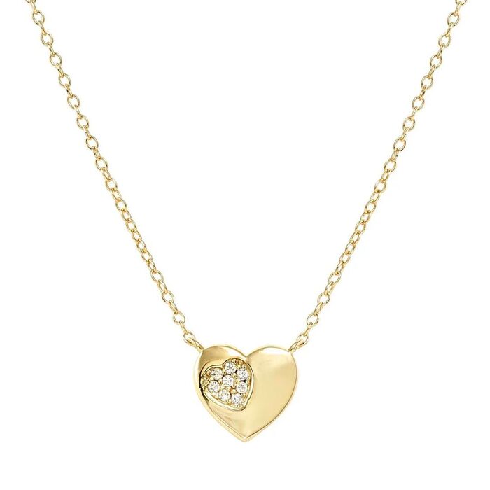 Colar dourado Nomination com um coração com zircónias cravadas num recorte com a mesma forma.