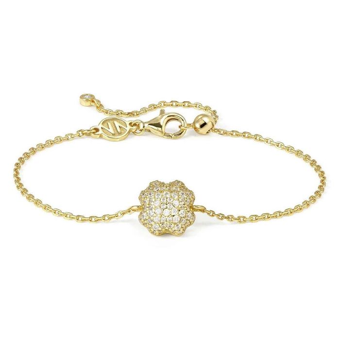 Pulseira dourada da Nomination de malha fina e com uma flor abaulada com zircónias brancas.
