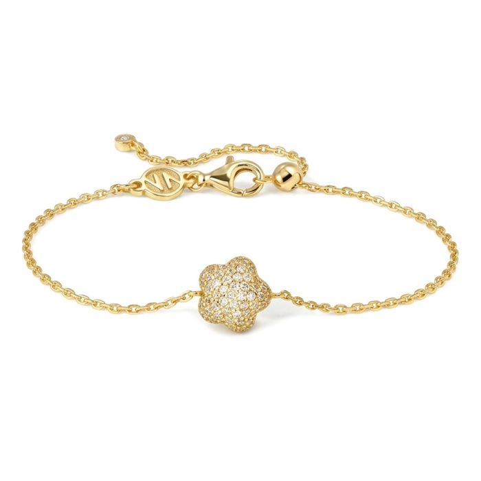 Pulseira Nomination prateada de malha fina e com uma flor abaulada com zircónias brancas.