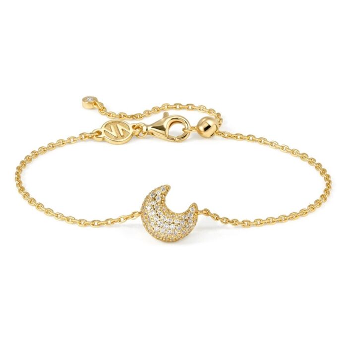 Pulseira Nomination dourada de malha fina e com uma lua abaulada com zircónias brancas.
