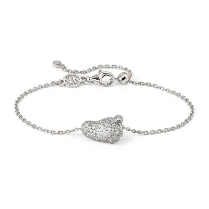 Pulseira Nomination prateada de malha fina e com a forma de um pé abaulado com zircónias brancas.