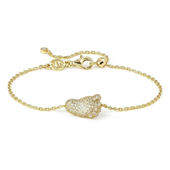 Pulseira Nomination dourada de malha fina e com a forma de um pé abaulado com zircónias brancas.
