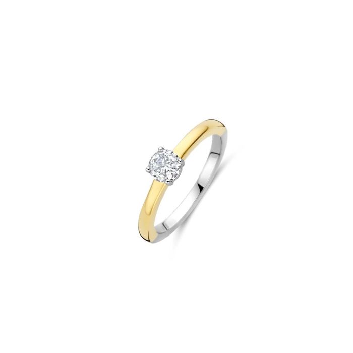 Anel TI SENTO Milano bicolor para mulher prateado e dourado com zircónia no meio.