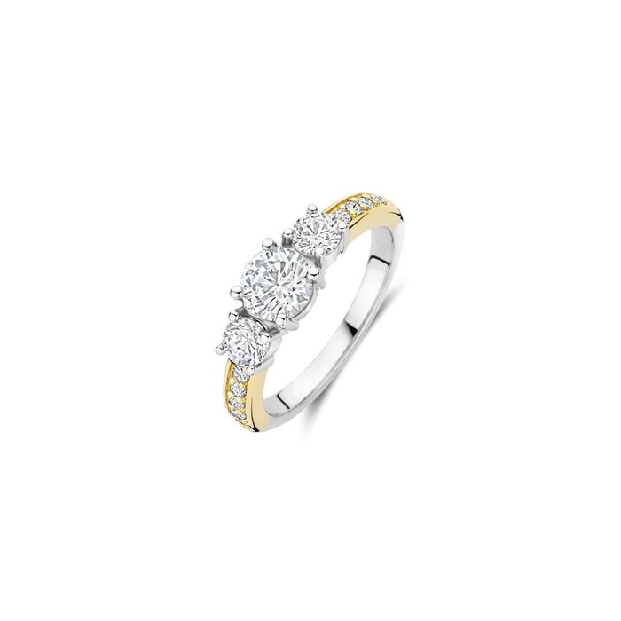 Um anel da Ti Sento feminino bicolor com dourado e prateado com zircónias.