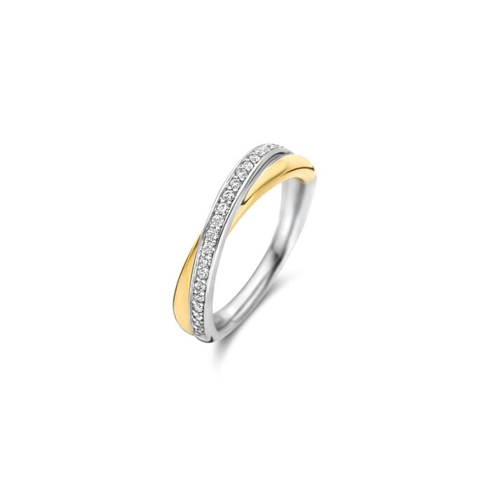Um anel Ti Sento feminino bicolor com dourado e prateado com zircónias.