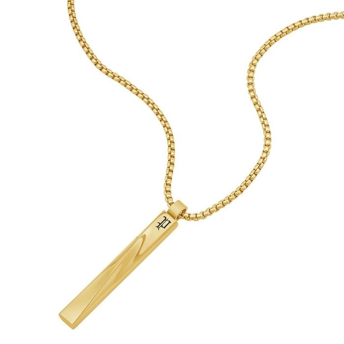 Colar dourado Police com um pendente retangular e com o logo da marca no topo.
