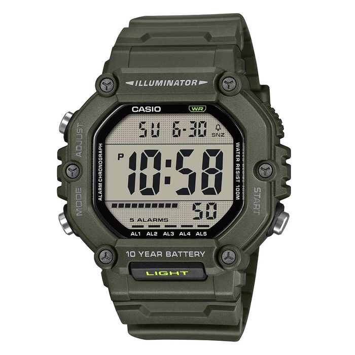 Relógio Casio digital com bracelete em Resina verde com funções cronógrafo, calendário.