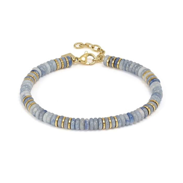 Pulseira dourada Nomination com uma malha de pedras naturais azuis e aros dourados.