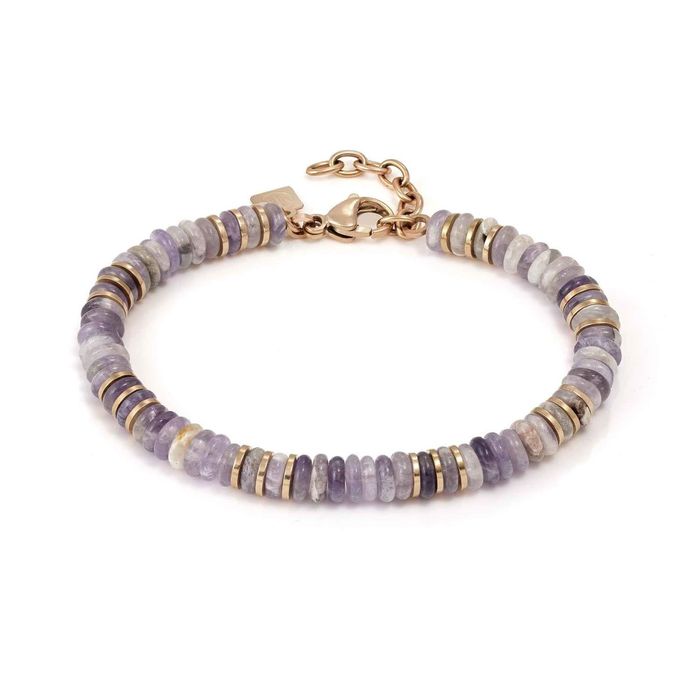 Pulseira da Nomination com uma malha de pedras naturais roxas e aros em rose gold.