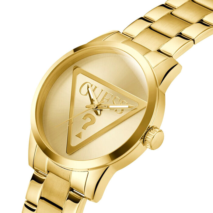 Relógio feminino da Guess com caixa e bracelete em aço inoxidável em dourado.
