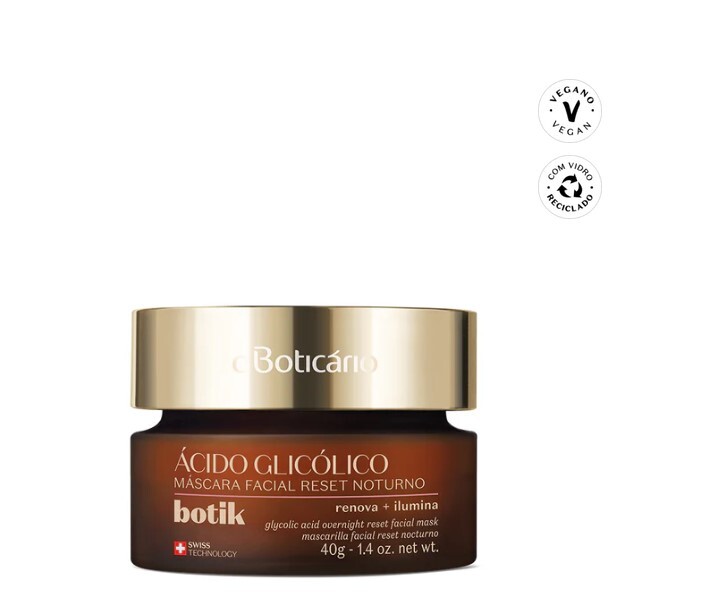 Máscara Facial Reset Noturno Ácido Glicólico Botik, 40g