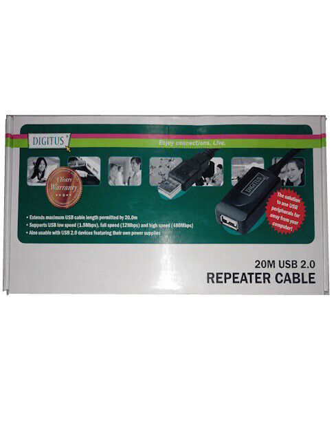 DIGITUS USB 2.0 ACTIVE REPEATER CABLE 20M | CABO USB | NOVO