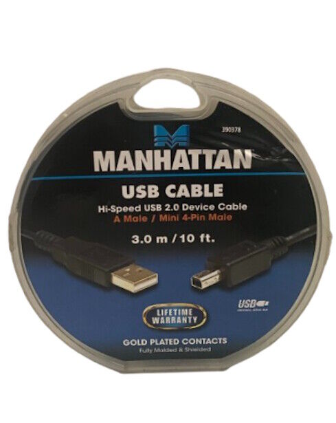 Manhattan USB Cable USB 2.0 A Macho para Mini USB 4 Pinos Macho 3m | Novo