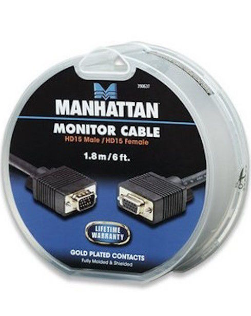 Cabo de Extensão de Monitor Manhattan HD15 Macho para Fêmea (VGA), 1.8 m | Novo