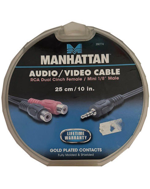 Manhattan Audio/Video Cable, RCA Dual Cinch Female / Mini 1/8" Male, 25 cm | Novo
