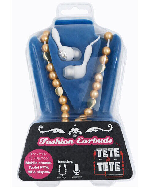 TETE A TETE Fashion Earbuds Auriculares com Fio Dourado e Microfone | Novo
