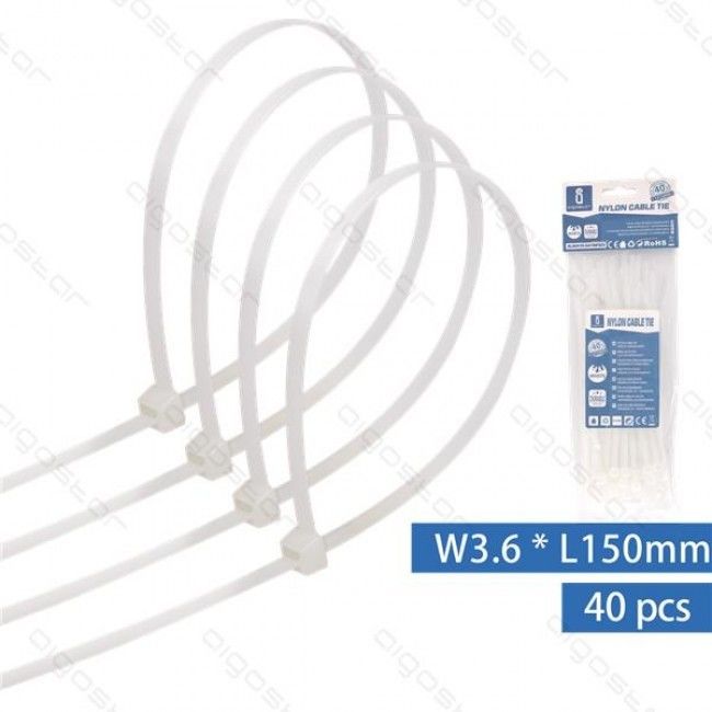 Abraçadeiras de Nylon 150x3.6mm Aigostar Brancas - Pack 40 unidades