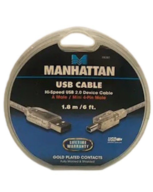 Manhattan Cabo USB 2.0 Tipo A Macho para Mini USB 4 Pinos Macho 1,8 m | Novo