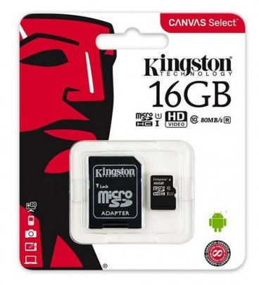 Cartão de Memória Micro SD 16GB Classe 10+Adaptador KINGSTON SDCS | Novo