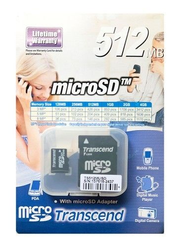MicroSD Transcend 512MB | Novo