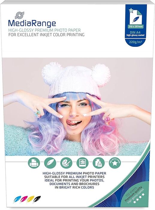 Papel Fotográfico MediaRange 5x7 220g Brilhante (50 Folhas)