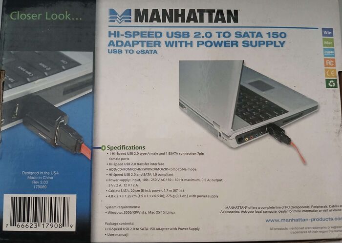 USB TO ESATA HI-SPEED USB 2.0 Adapter with Power Supply | novo