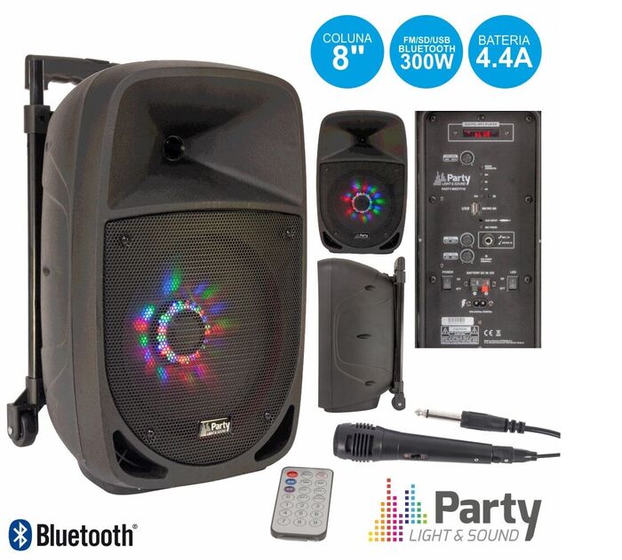 Sistema de som Portátil 8LED-WM C/ bateria e microfone