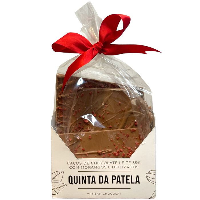 Cacos de Chocolate Leite 35% com  Morango 100g