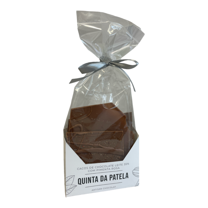 Cacos de Chocolate Leite 35% com  Pimenta Rosa 100g