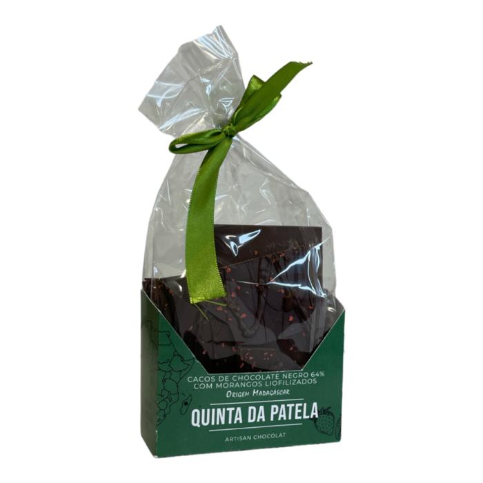 Cacos Chocolate Negro 64% Origem Madagascar com Morangos Liofilizados