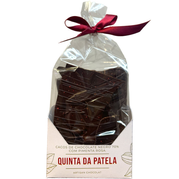 Cacos de Chocolate Negro 70% com  Pimenta Rosa 100g