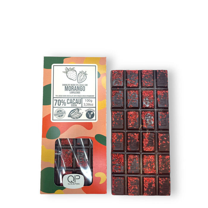 Tablete de Chocolate Negro 70% com  Morango 100g