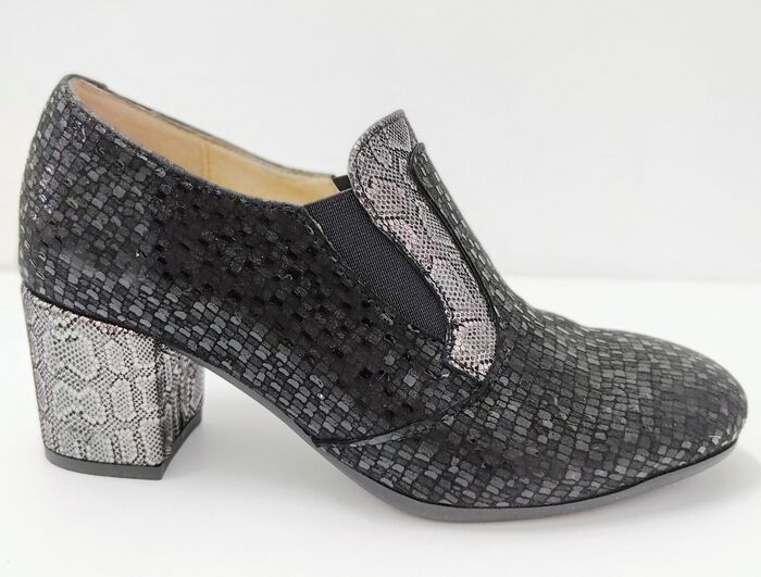 Sapato Nacional pele gravada preto e cinza 379PRE  