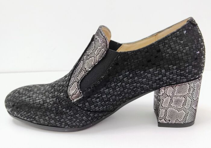  Sapato Nacional pele gravada preto e cinza 379PRE 