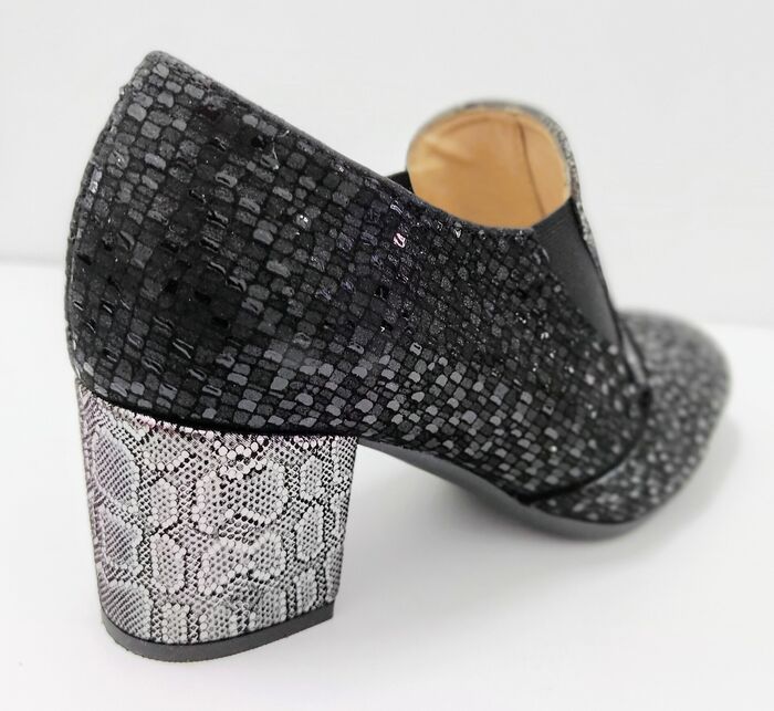  Sapato Nacional pele gravada preto e cinza 379PRE  